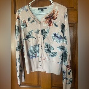 White House Black Market Pink Floral Button-Front Cardigan